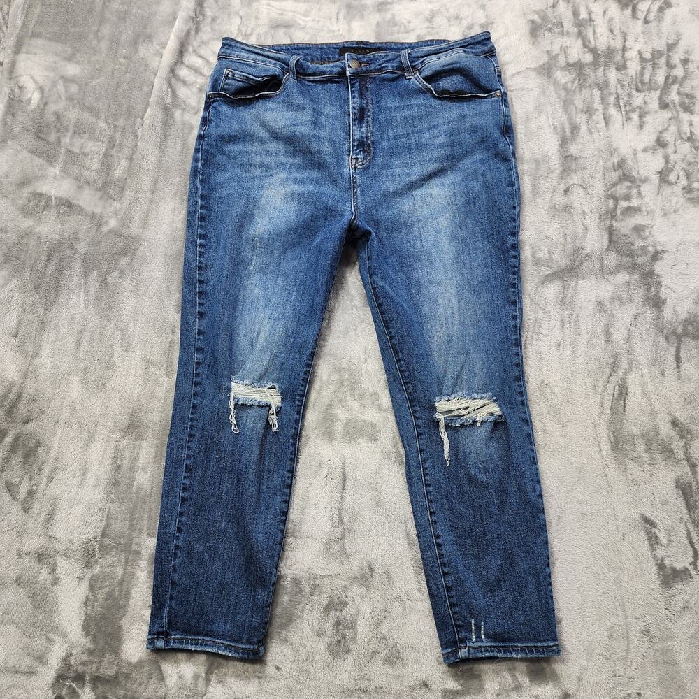 Risen Jeans Womens 3XL Blue Distressed High Rise Skinny Crop Ankle Stretch Denim
